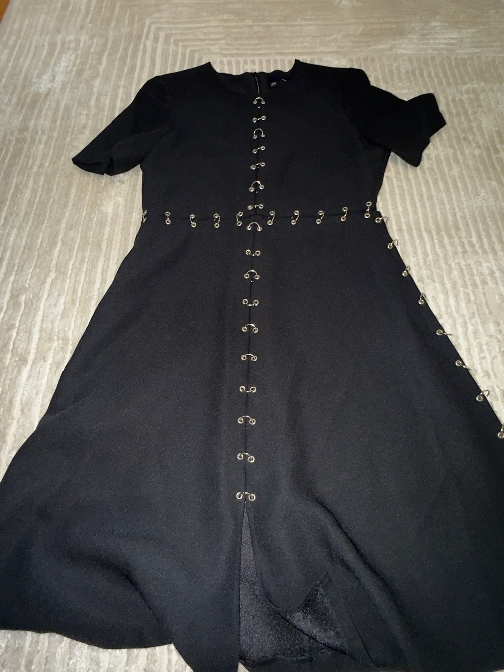 Black Mini Dress with Hook-Detail Accents